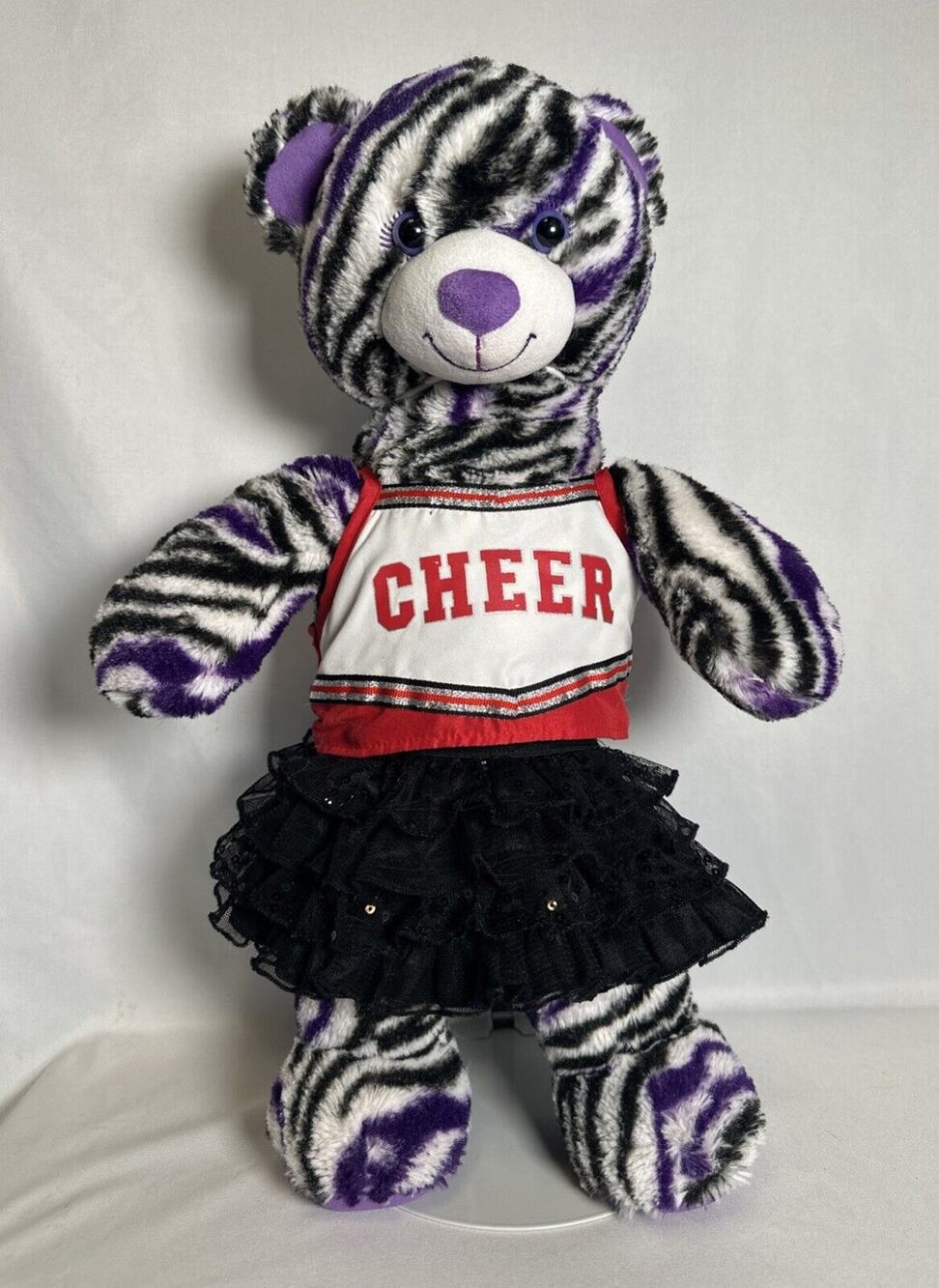 Build A Bear Black White Purple Zebra Striped Teddy 18” Plush with Top & Skirt